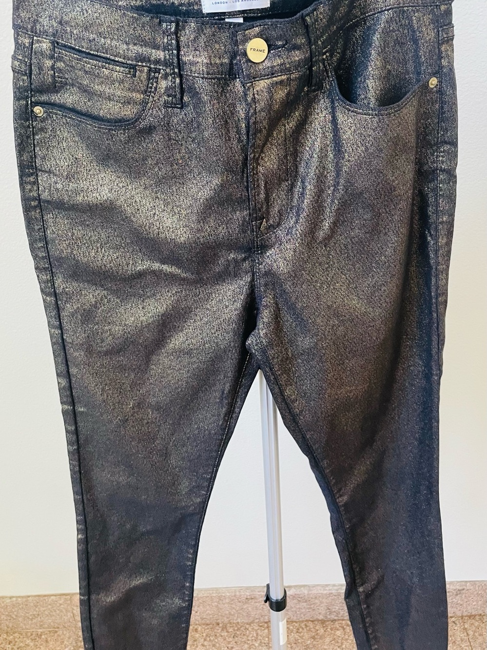 Frame Denim Shimmer Black Skinny Jeans